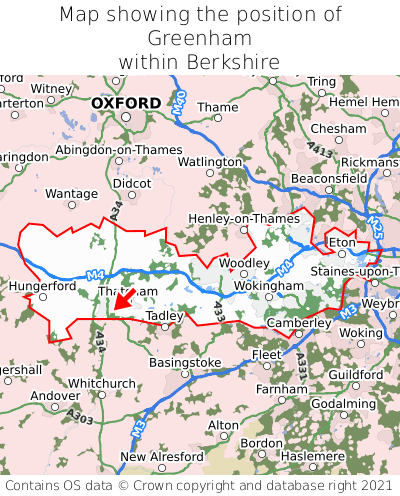 Map showing location of Greenham within Berkshire