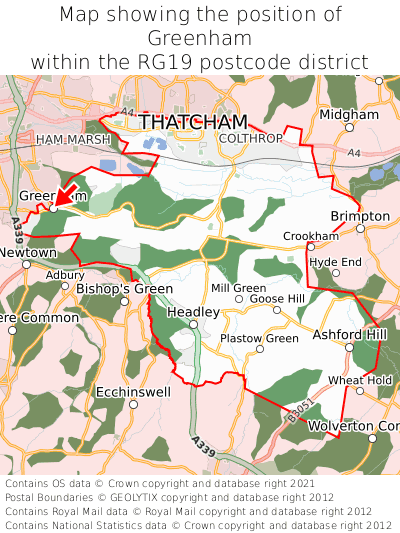 Map showing location of Greenham within RG19