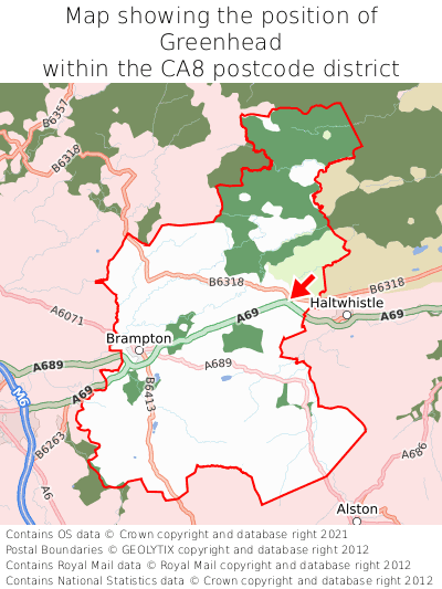 Map showing location of Greenhead within CA8