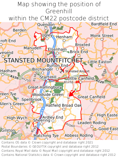 Map showing location of Greenhill within CM22
