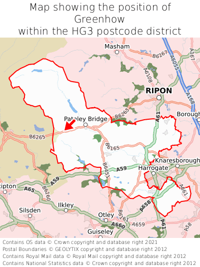 Map showing location of Greenhow within HG3