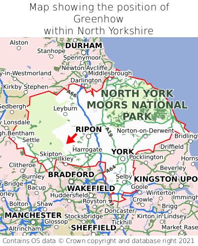 Map showing location of Greenhow within North Yorkshire