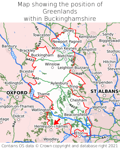 Map showing location of Greenlands within Buckinghamshire