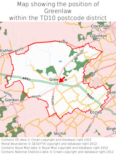 Map showing location of Greenlaw within TD10