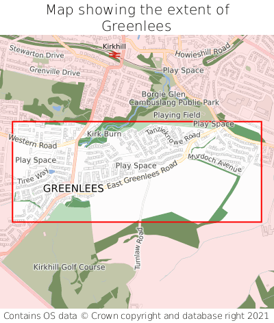 Map showing extent of Greenlees as bounding box