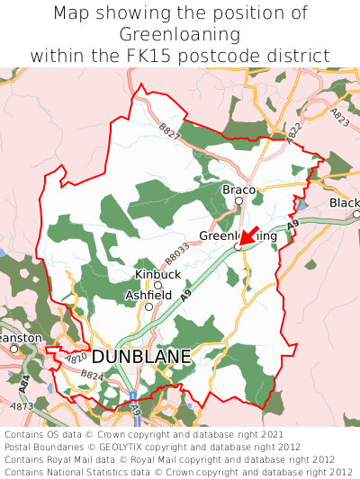 Map showing location of Greenloaning within FK15