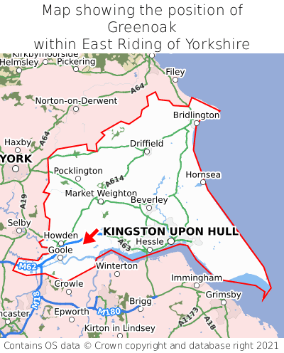 Map showing location of Greenoak within East Riding of Yorkshire