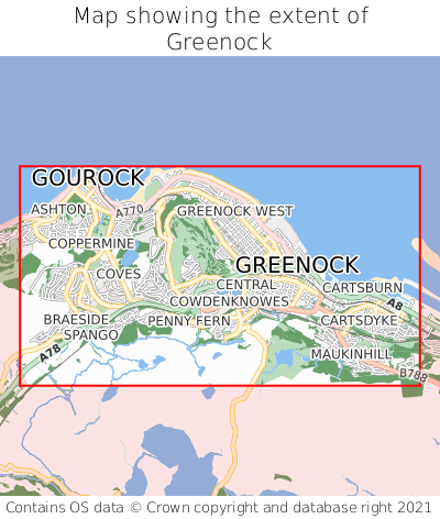 Map showing extent of Greenock as bounding box
