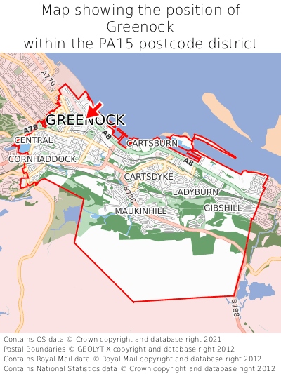 Map showing location of Greenock within PA15