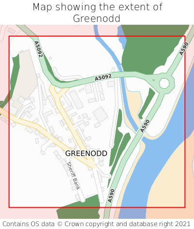 Map showing extent of Greenodd as bounding box