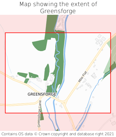 Map showing extent of Greensforge as bounding box