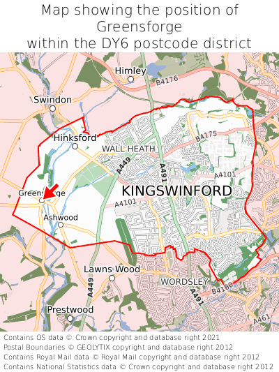 Map showing location of Greensforge within DY6