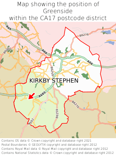 Map showing location of Greenside within CA17