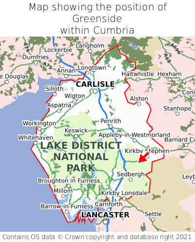 Map showing location of Greenside within Cumbria