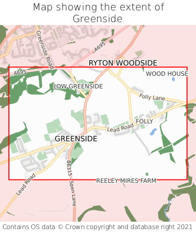 Map showing extent of Greenside as bounding box
