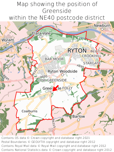 Map showing location of Greenside within NE40