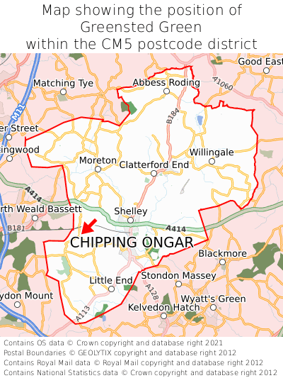 Map showing location of Greensted Green within CM5