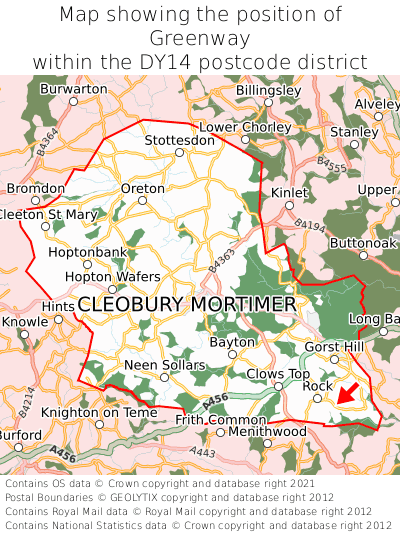 Map showing location of Greenway within DY14