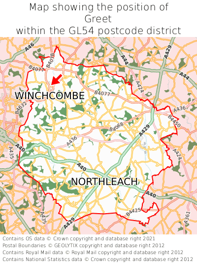 Map showing location of Greet within GL54