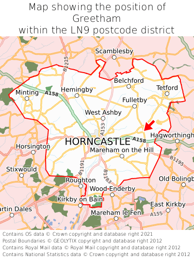 Map showing location of Greetham within LN9