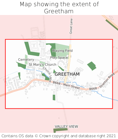 Map showing extent of Greetham as bounding box