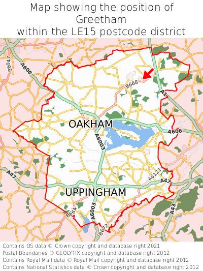 Map showing location of Greetham within LE15