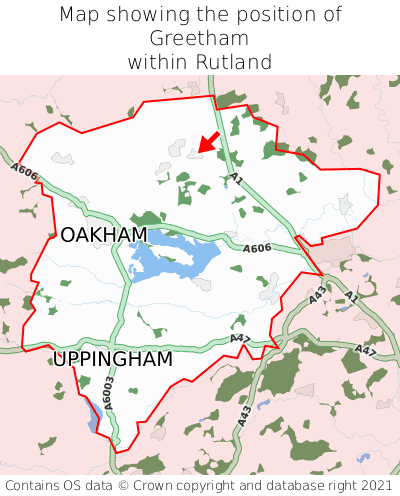 Map showing location of Greetham within Rutland