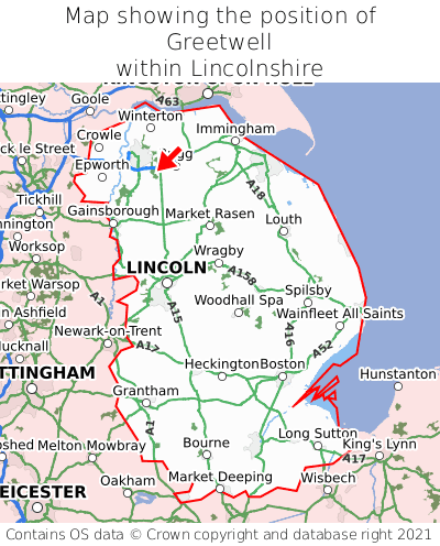 Map showing location of Greetwell within Lincolnshire