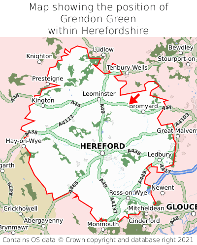 Map showing location of Grendon Green within Herefordshire