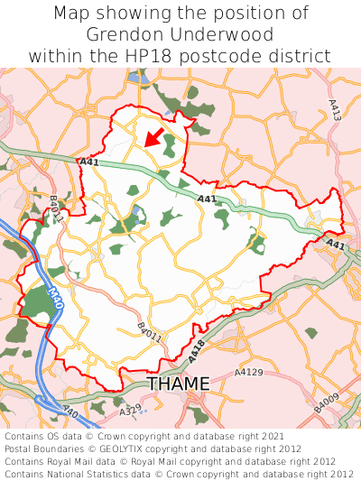 Map showing location of Grendon Underwood within HP18