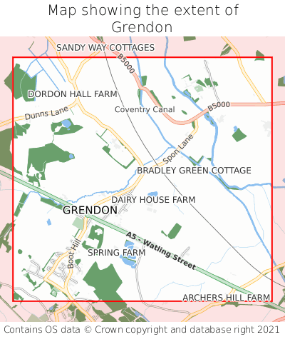 Map showing extent of Grendon as bounding box