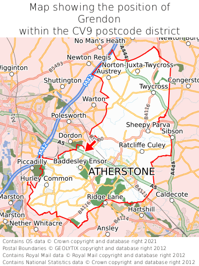 Map showing location of Grendon within CV9