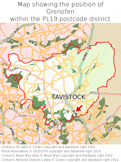 Map showing location of Grenofen within PL19
