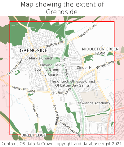 Map showing extent of Grenoside as bounding box