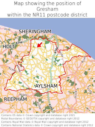 Map showing location of Gresham within NR11