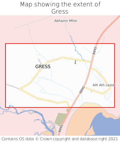 Map showing extent of Gress as bounding box