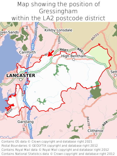 Map showing location of Gressingham within LA2