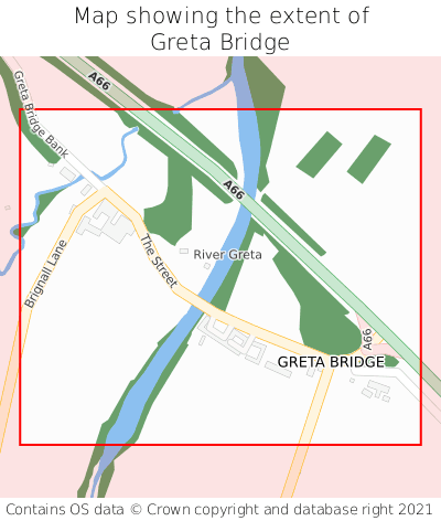 Map showing extent of Greta Bridge as bounding box