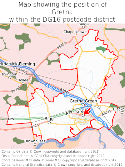 Map showing location of Gretna within DG16