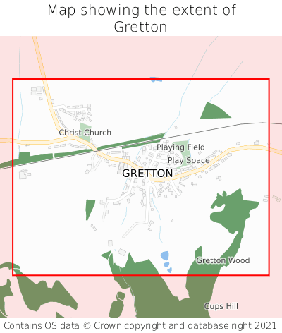 Map showing extent of Gretton as bounding box
