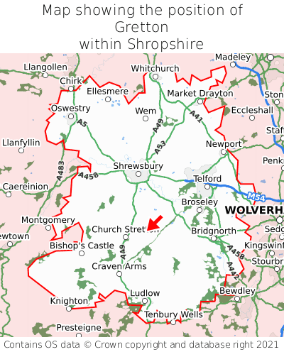Map showing location of Gretton within Shropshire
