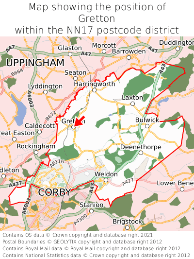Map showing location of Gretton within NN17