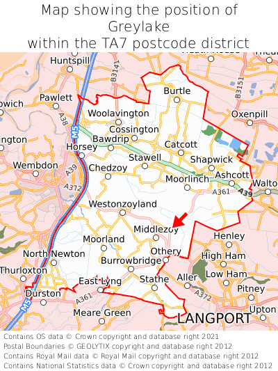 Map showing location of Greylake within TA7