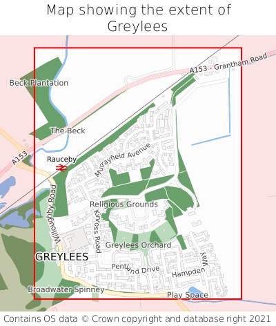 Map showing extent of Greylees as bounding box