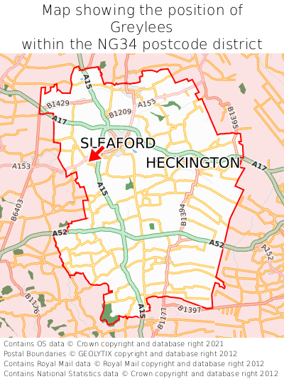 Map showing location of Greylees within NG34