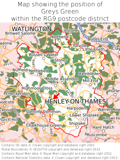 Map showing location of Greys Green within RG9