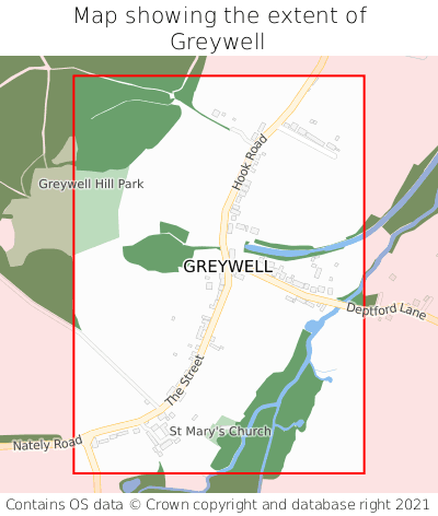Map showing extent of Greywell as bounding box