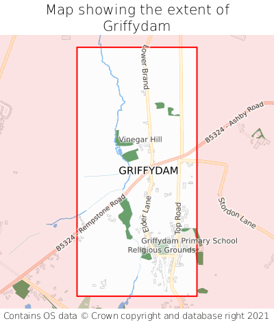 Map showing extent of Griffydam as bounding box