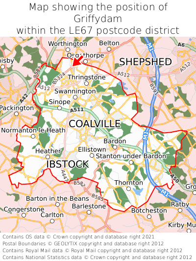 Map showing location of Griffydam within LE67