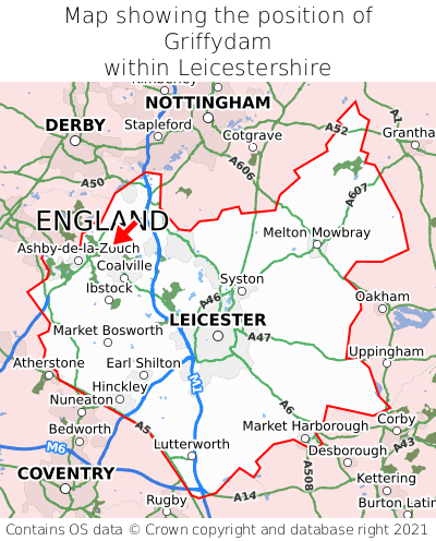 Map showing location of Griffydam within Leicestershire